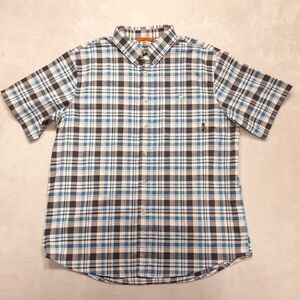 Walls Mens Short Sleeve Outdoor Button Shirt XL Blue/Black Plaid Workwear